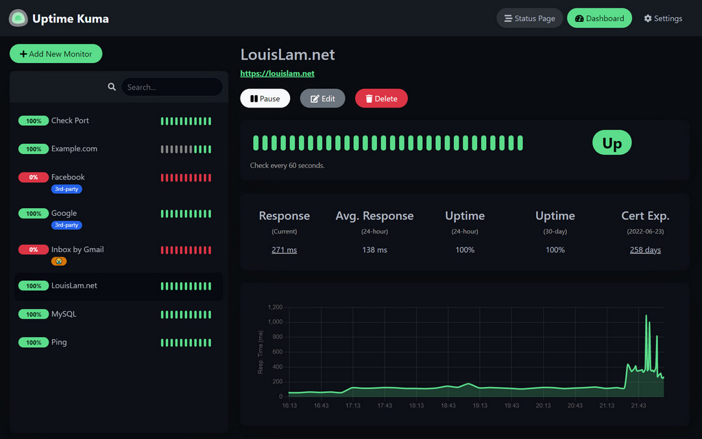 Uptime kuma image form Github